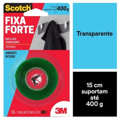 Fita Dupla Face Fixa Forte Transparente 12mm x 2m Scotch 3M