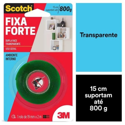 Fita Dupla Face Fixa Forte Transparente 19mm x 2m Scotch 3M