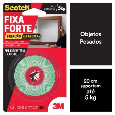 Fita Dupla Face Fixa Forte Fixação Extrema 24mm x 2m Scotch 3M