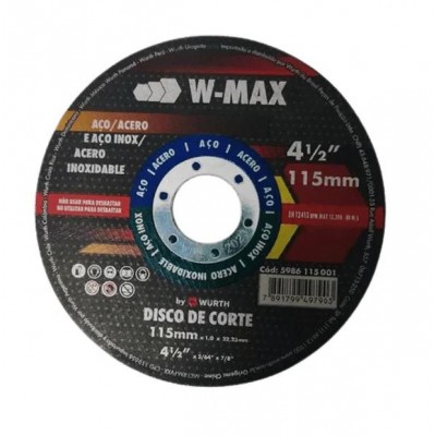 Disco de Corte Fino p/ Aço e Inox Wmax 4.1/2"X22mm Wurth