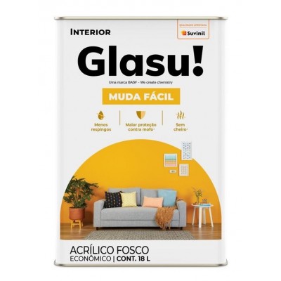 Tinta Acrílica Fosco Econômico Branco Muda Fácil 18L Glasu