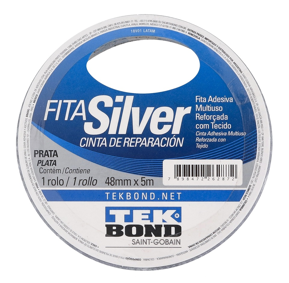 Fita Silver Tape Multiuso Cinza / Prata 48mm x 5m Tekbond