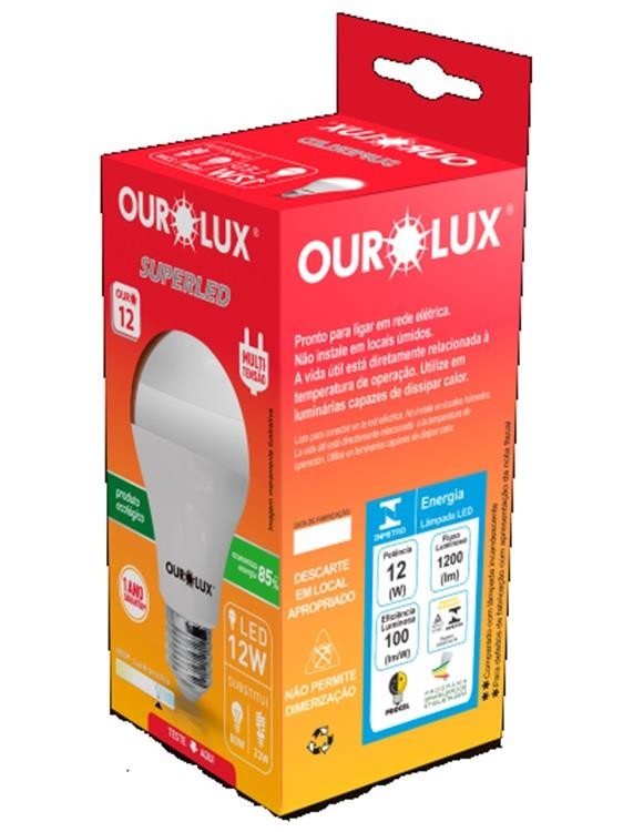 Lâmpada Super LED Ouro 12W Bivolt Branca Fria 6500K Ourolux