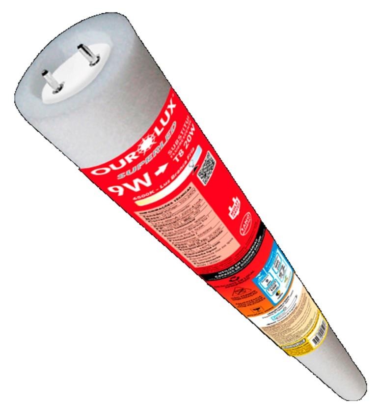 Lâmpada Super LED Tubular 9W 60cm Bivolt Branca Fria 6500K Ourolux