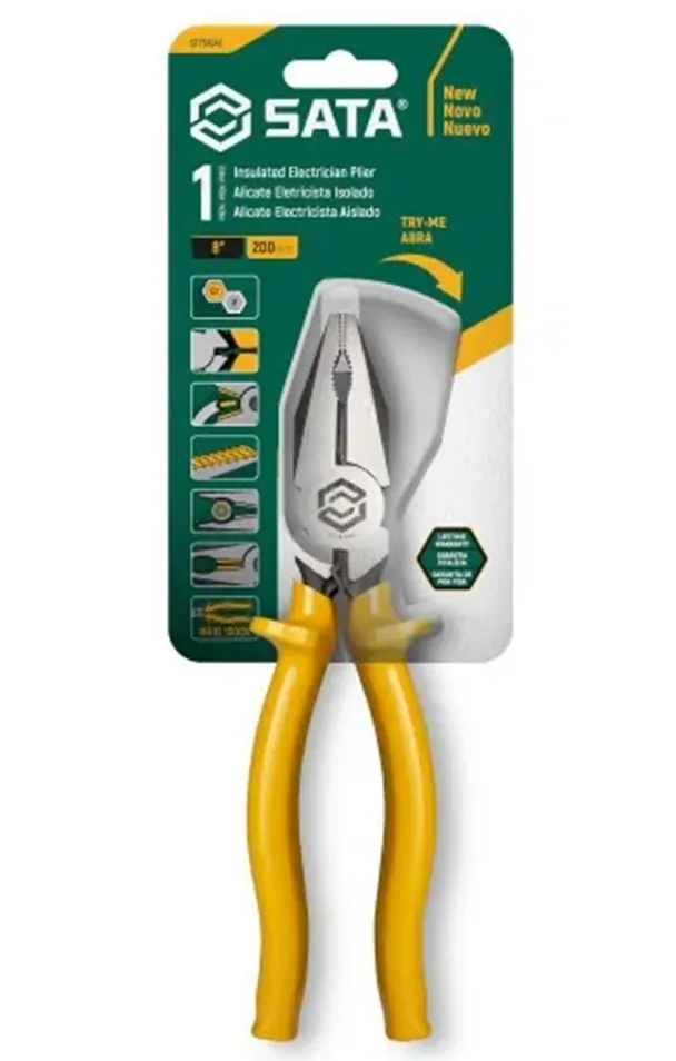 Alicate Universal Isolado Eletricista Profissional 8"  c/ Cabo Antideslizante 1000V SATA