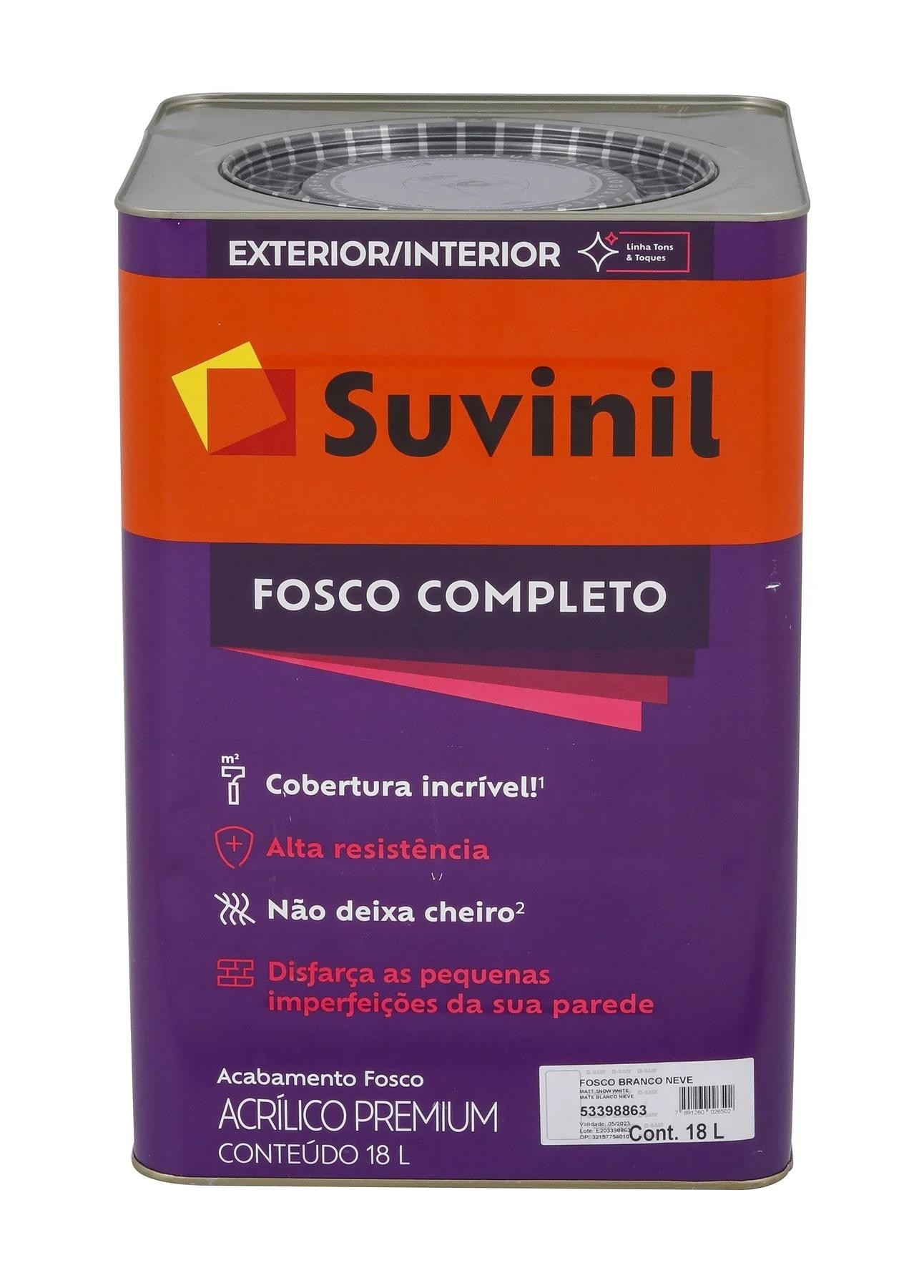Tinta Acrílica Fosco Completo Premium Branco Neve Fosco 18L Suvinil