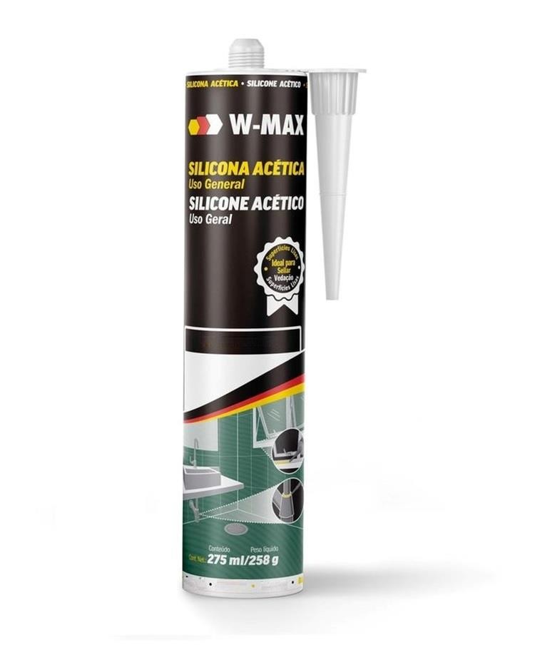 Silicone Acético Premium Uso Geral Incolor 258g / 275ml W-Max Wurth