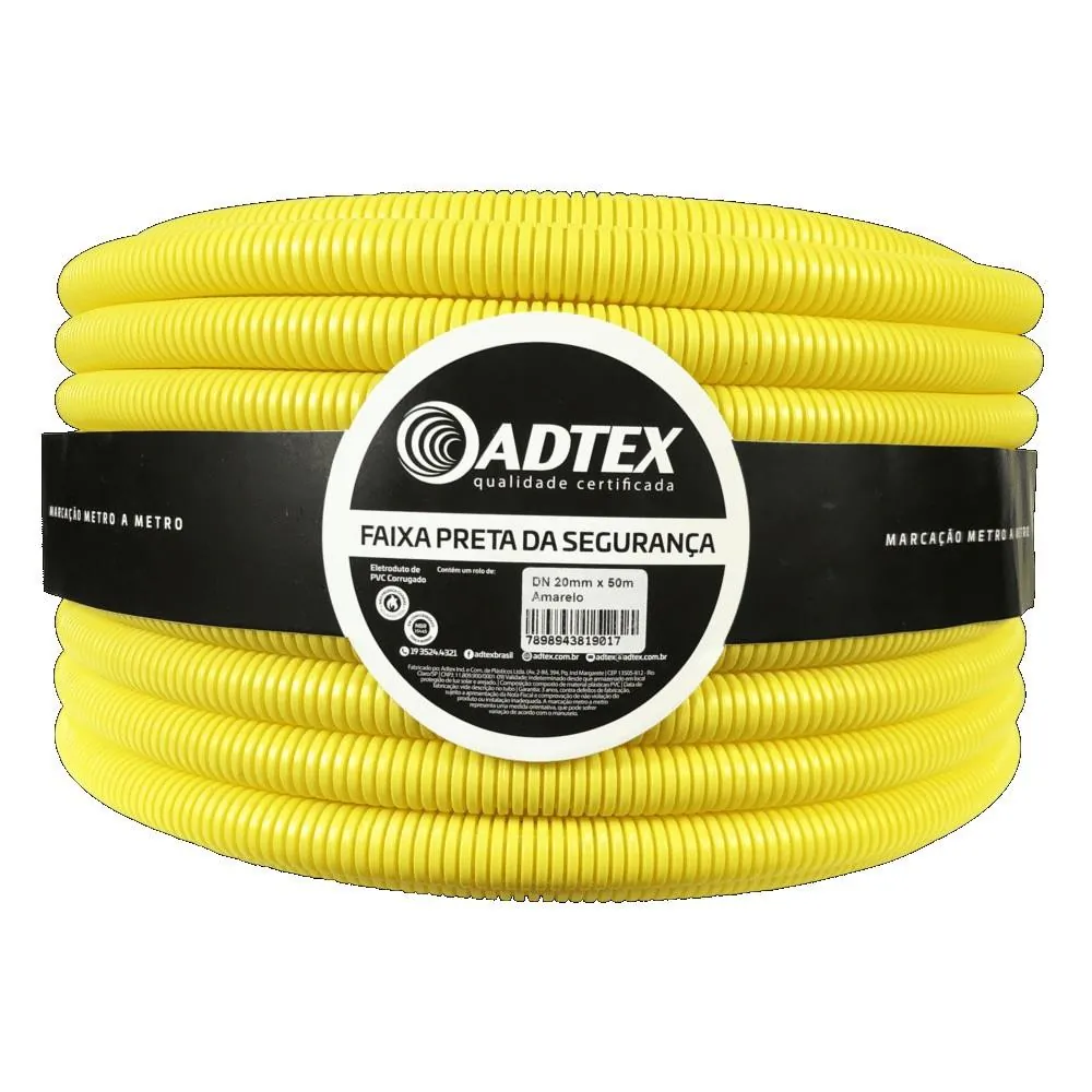 Conduíte Corrugado Flexível Amarelo Antichama 25mm x 3/4" 15m Adtex