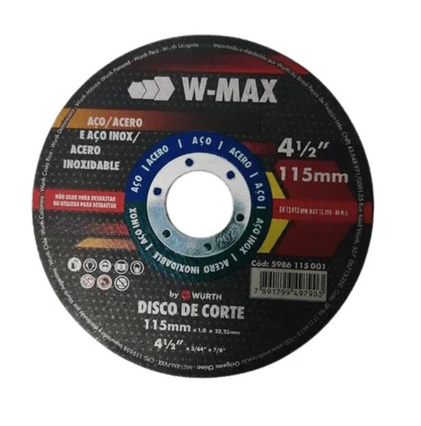 Disco de Corte Fino p/ Aço e Inox Wmax 4.1/2"X22mm Wurth