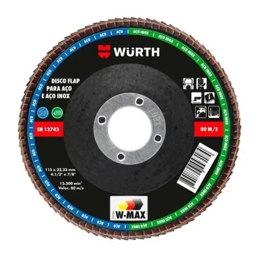 Disco de Lixa Flap 4.1/2" 115mm Grão 120 p/ Aço e Aço Inox Wurth
