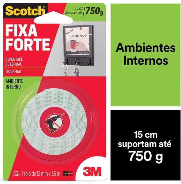 Fita Dupla Face Fixa Forte Espuma 12mm x 1,5m Scotch 3M