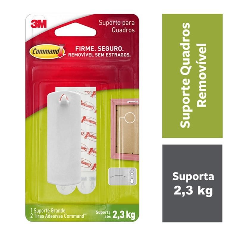 Suporte Adesivo p/ Quadros Branco Grande 2,3kg 01 Peça Command 3M