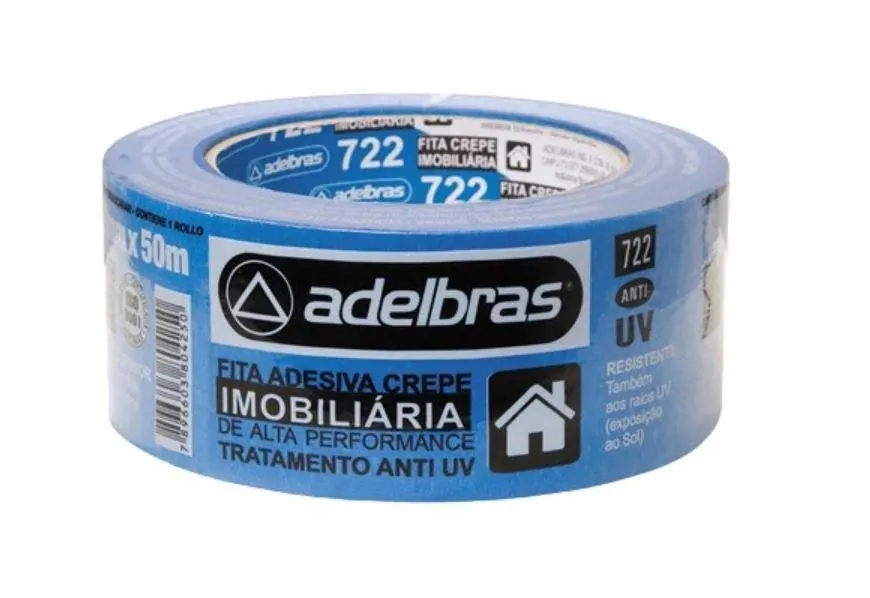 Fita Crepe Imobiliária Azul Anti-UV 48mm x 50m Adelbras
