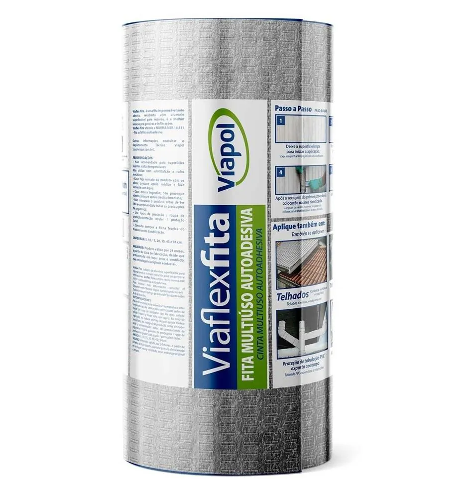 Fita Impermeabilizante Multiuso Alumínio Viaflex 30cm x 10m 1mm Viapol