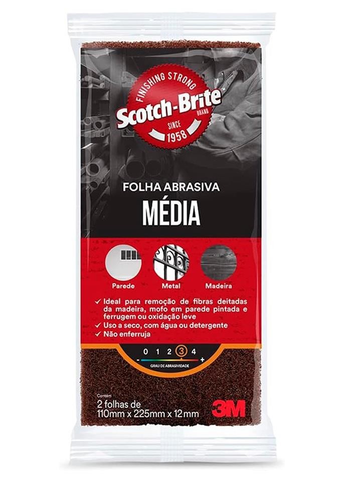 Fibra Abrasiva De Limpeza Pesada Média 110mmx225mm c/ 02Pçs 3M