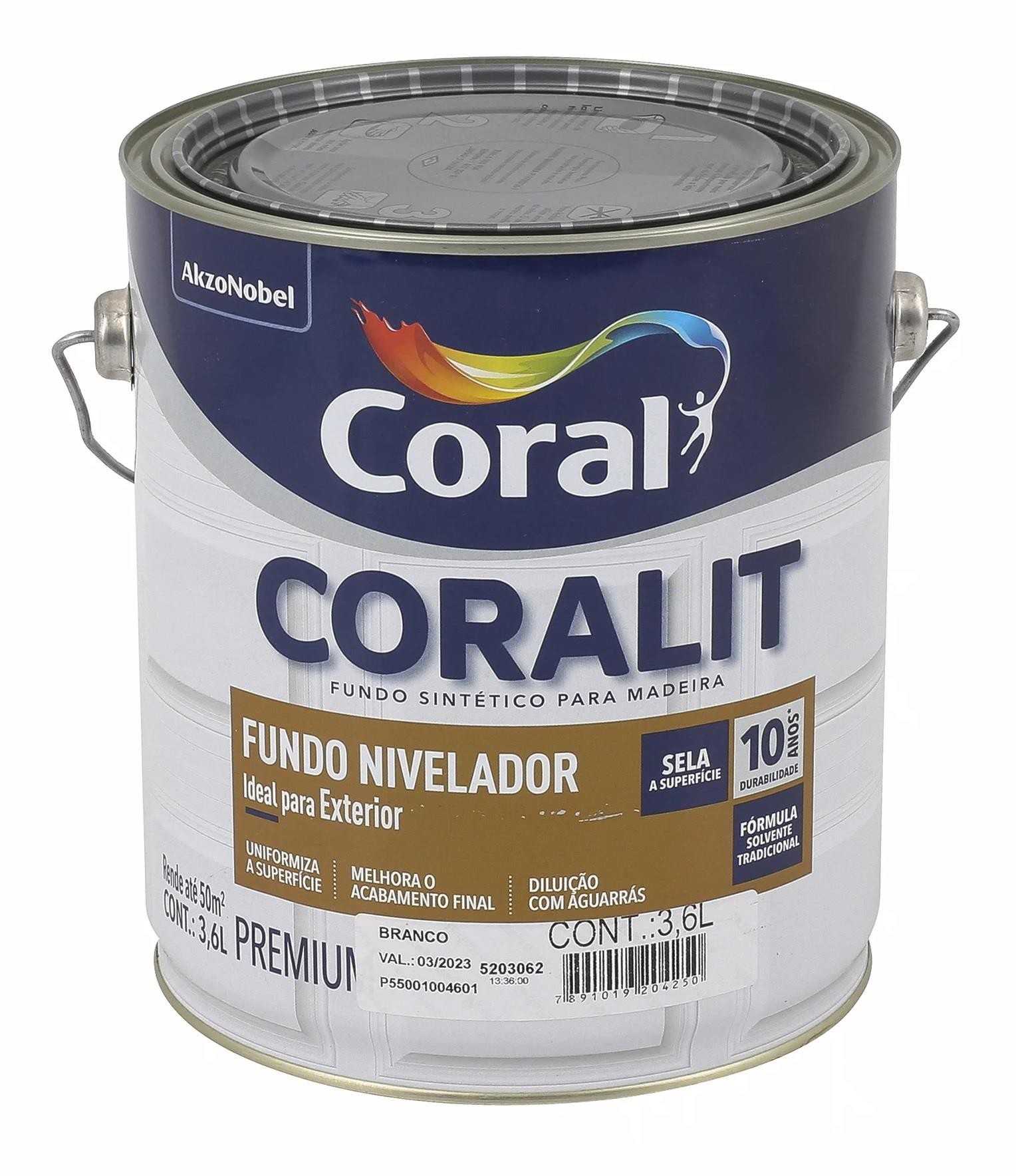 Fundo Nivelador e Preparador Para Madeira Branco 3,6L Coral