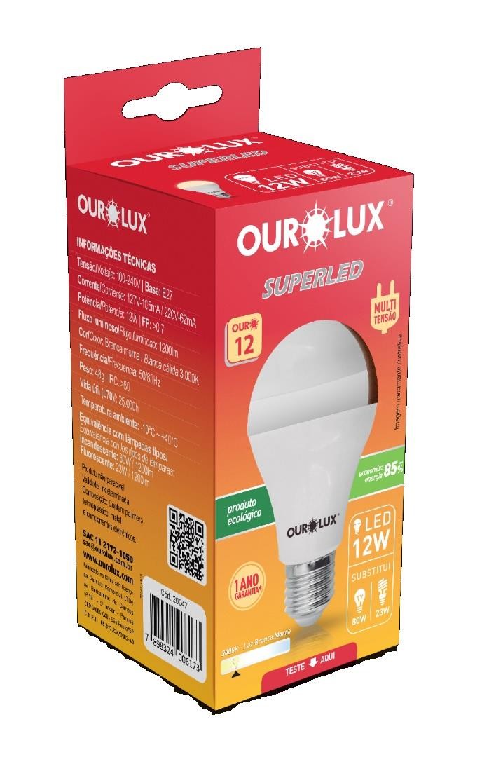 Lâmpada Super LED Ouro 12W Bivolt Amarela 3000K Ourolux
