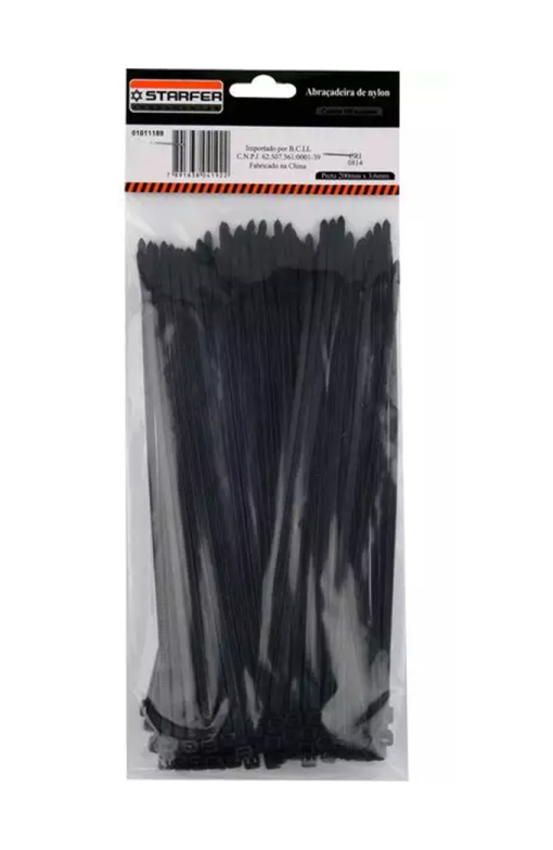 Abraçadeira De Nylon Preta 300mm X 4,8mm Pacote 100 Peças Starfer