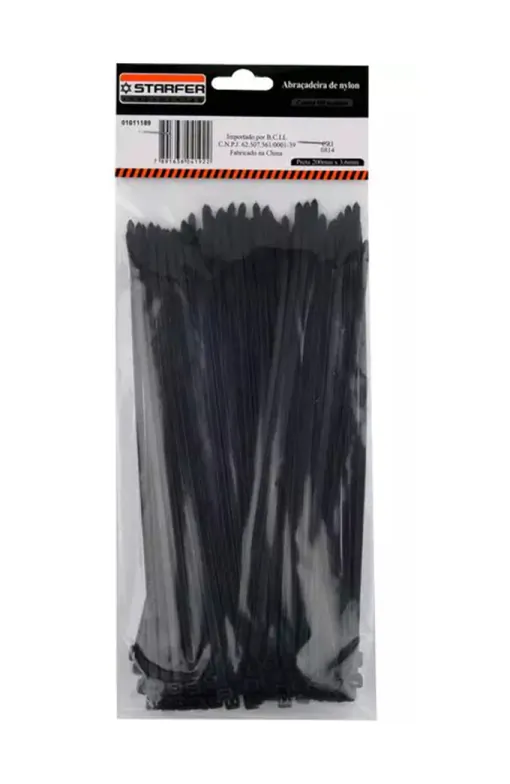 Abraçadeira De Nylon Preta 300mm X 4,8mm Pacote 100 Peças Starfer