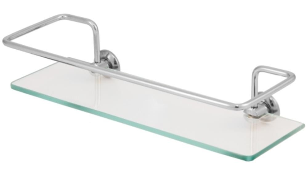 Porta Shampoo Reto 30cm Base Vidro e Proteção Aço Inox Hidrolar
