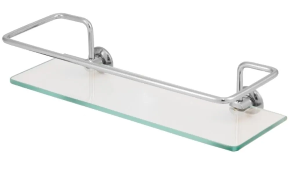 Porta Shampoo Reto 30cm Base Vidro e Proteção Aço Inox Hidrolar