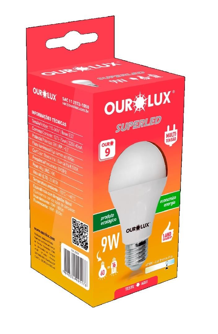 Lâmpada Super LED Ouro 9W Bivolt Branca Fria 6500K Ourolux