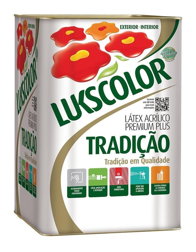 Látex Acrílico Premium Plus Tradição Branco Fosco 18L Lukscolor