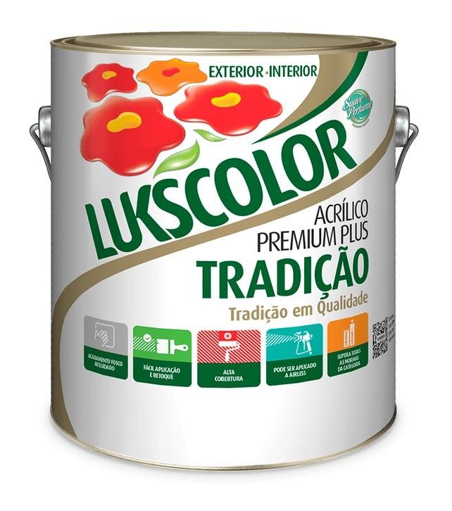 Látex Acrílico Premium Plus Tradição Branco Fosco 3,6L Lukscolor