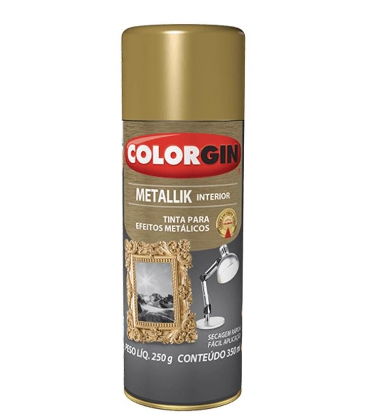 Tinta Spray Metálica Metallik Interior Ouro 350ml Colorgin