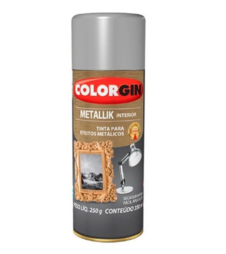 Tinta Spray Metálica Metallik Interior Prata 350ml Colorgin