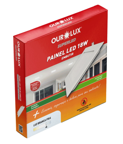 Luminária Painel Super LED Quadrada Embutir 18W Bivolt Branca 6500K Ourolux
