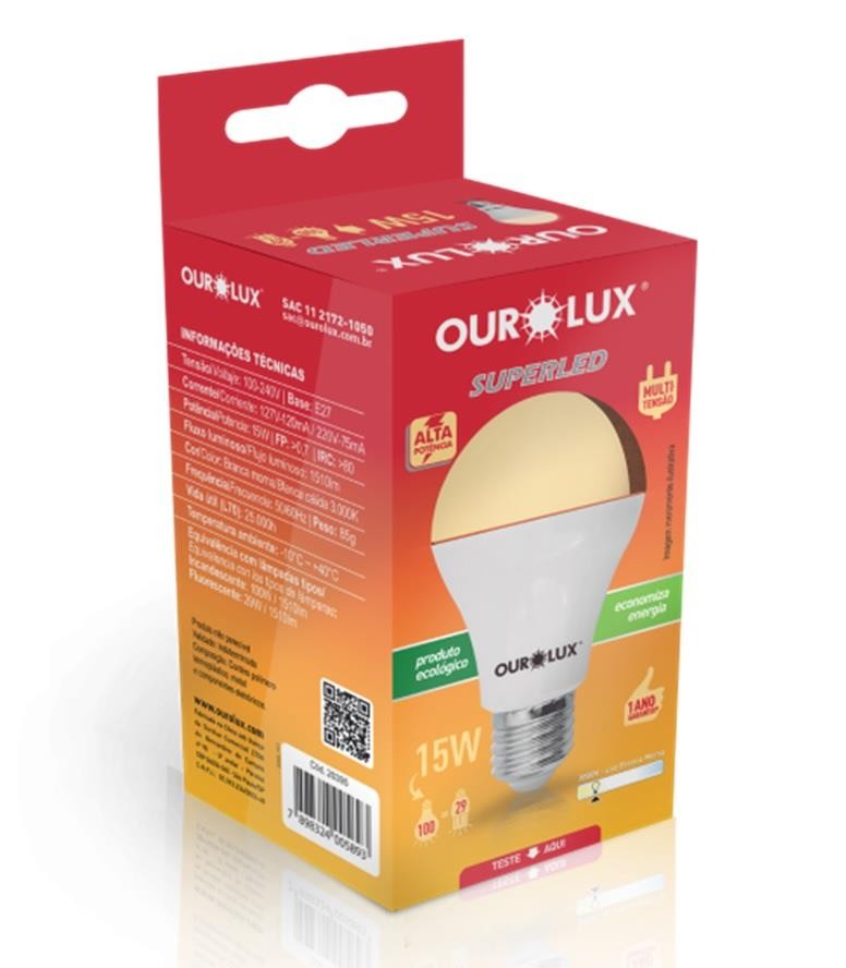 Lâmpada Super LED Alta Potência Ouro 15W Bivolt Amarela 3000K Ourolux