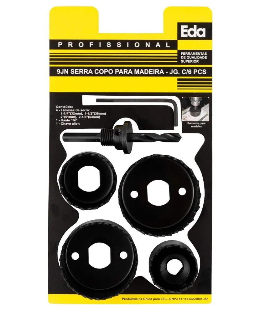 Jogo Kit Serra Copo p/ Madeira 32mm ~ 54mm c/ 06 peças 9JN EDA