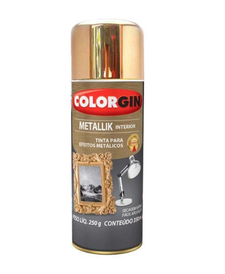 Tinta Spray Metálica Metallik Interior Dourado 350ml Colorgin