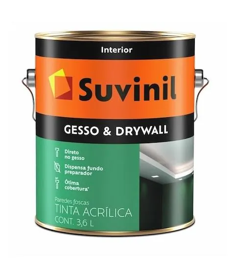 Tinta Acrílica p/ Gesso e Drywall Branco Fosco 3,6L Suvinil