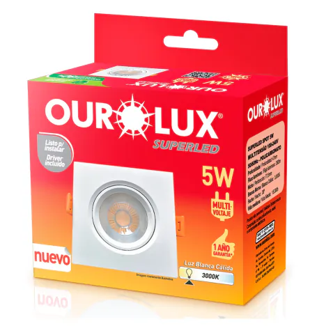 Spot Super LED Quadrado Embutir 5W Branco Morno 3000K Bivolt Ourolux