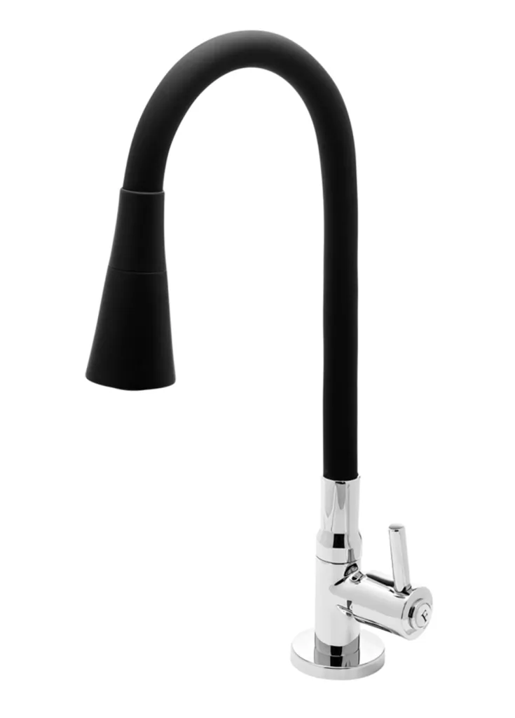 Torneira Cozinha Mesa Gourmet Cônica Articulável Preta Jato Duplo Rieti