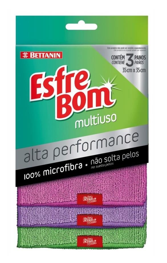Pano Multiuso Alta Performance Microfibra c/ 03 Peças Esfrebom Bettanin