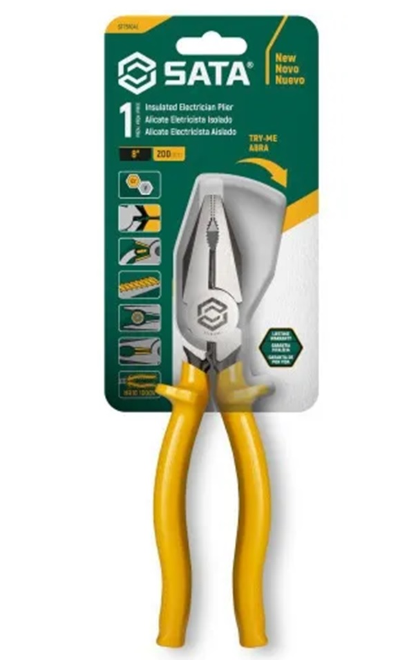 Alicate Universal Isolado Eletricista Profissional 8"  c/ Cabo Antideslizante 1000V SATA
