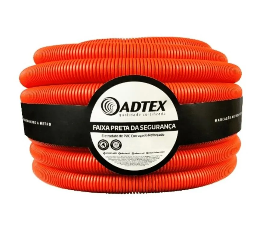 Conduíte Reforçado Flexível Laranja Antichama 32mm x 1" Rolo 25m Adtex