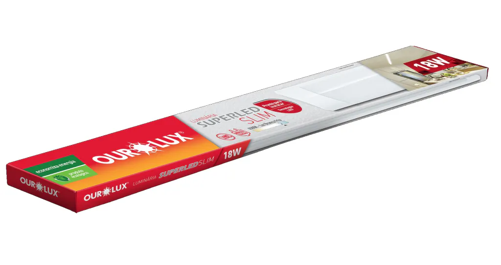 Luminária SuperLED Linear Slim 18W 60cm Bivolt Branca 6500K Ourolux