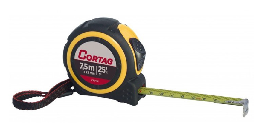Trena de Aço Fita Metálica 7,5m x 25mm Emborrachada c/ Trava Cortag