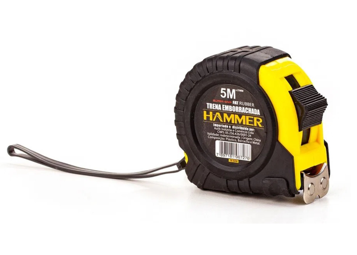 Trena de Aço Fita Metálica 5m x 19mm Emborrachada c/ Trava Hammer