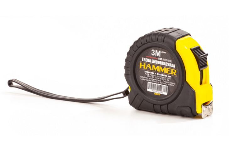 Trena de Aço Fita Metálica 3m x 16mm Emborrachada c/ Trava Hammer