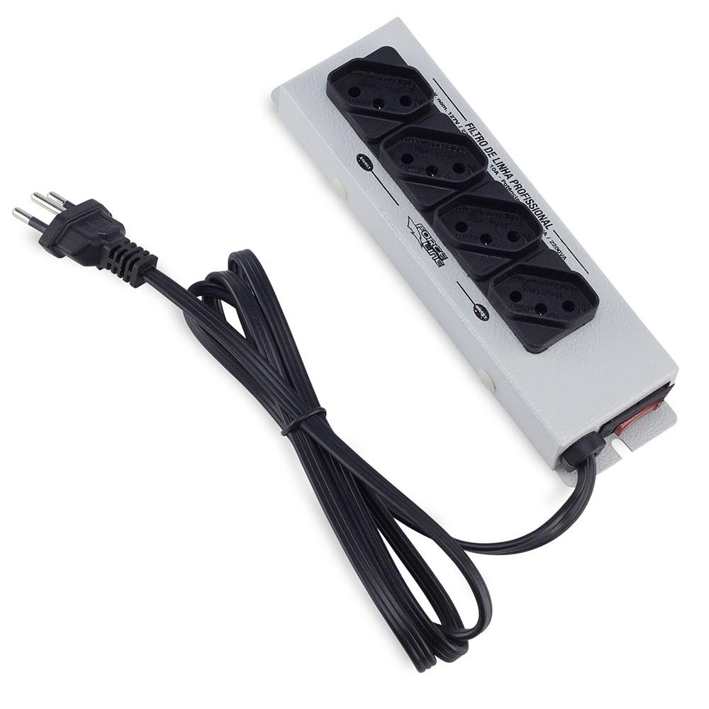 Filtro De Linha Metálico c/ Abas e 04 Tomadas Bivolt Forceline