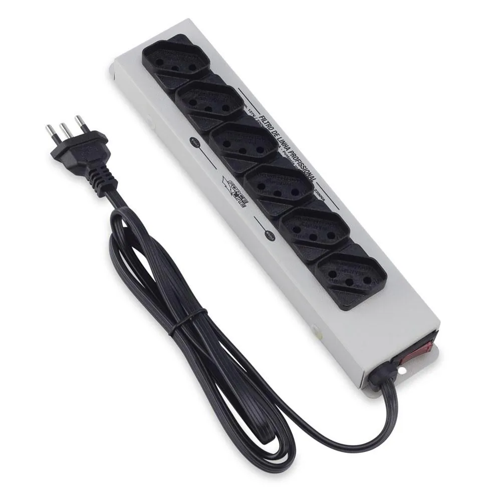 Filtro De Linha Metálico c/ Abas e 06 Tomadas Bivolt Forceline