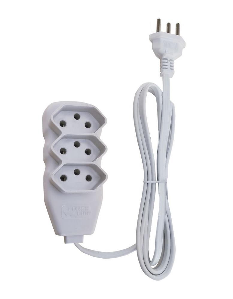 Extensão Elétrica Slim 3 Tomadas 10A Tripolar 1m Branco Force Line