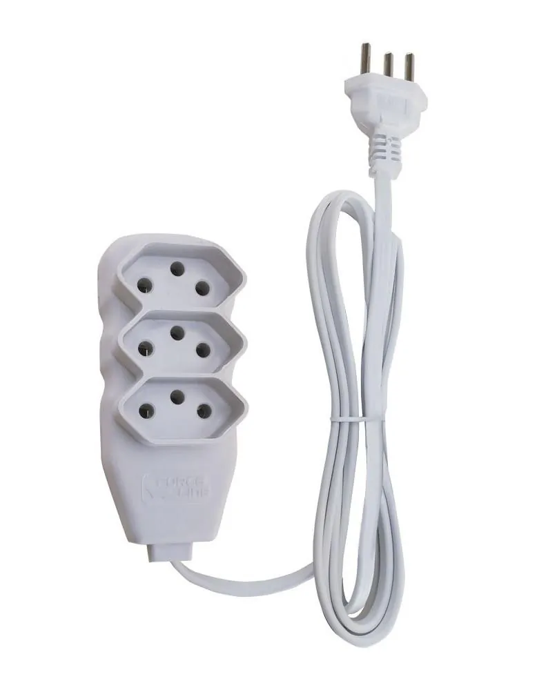 Extensão Elétrica Slim 3 Tomadas 10A Tripolar 1m Branco Force Line
