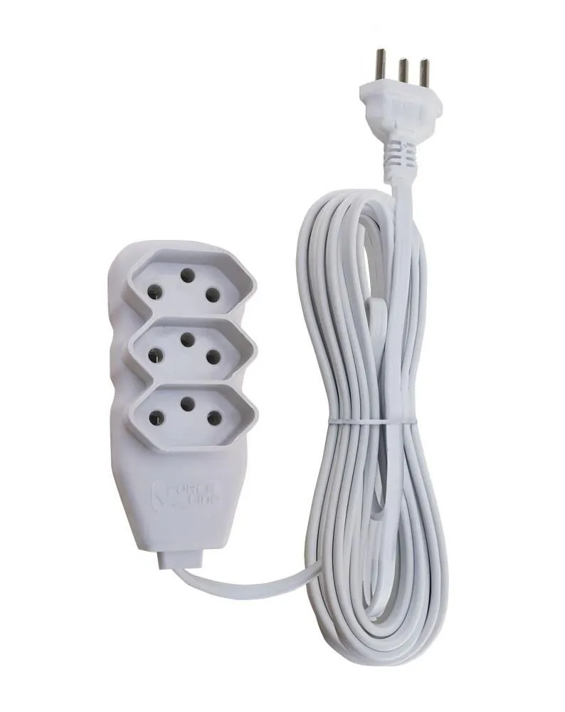 Extensão Elétrica Slim 3 Tomadas 10A Tripolar 10m Branco Force Line