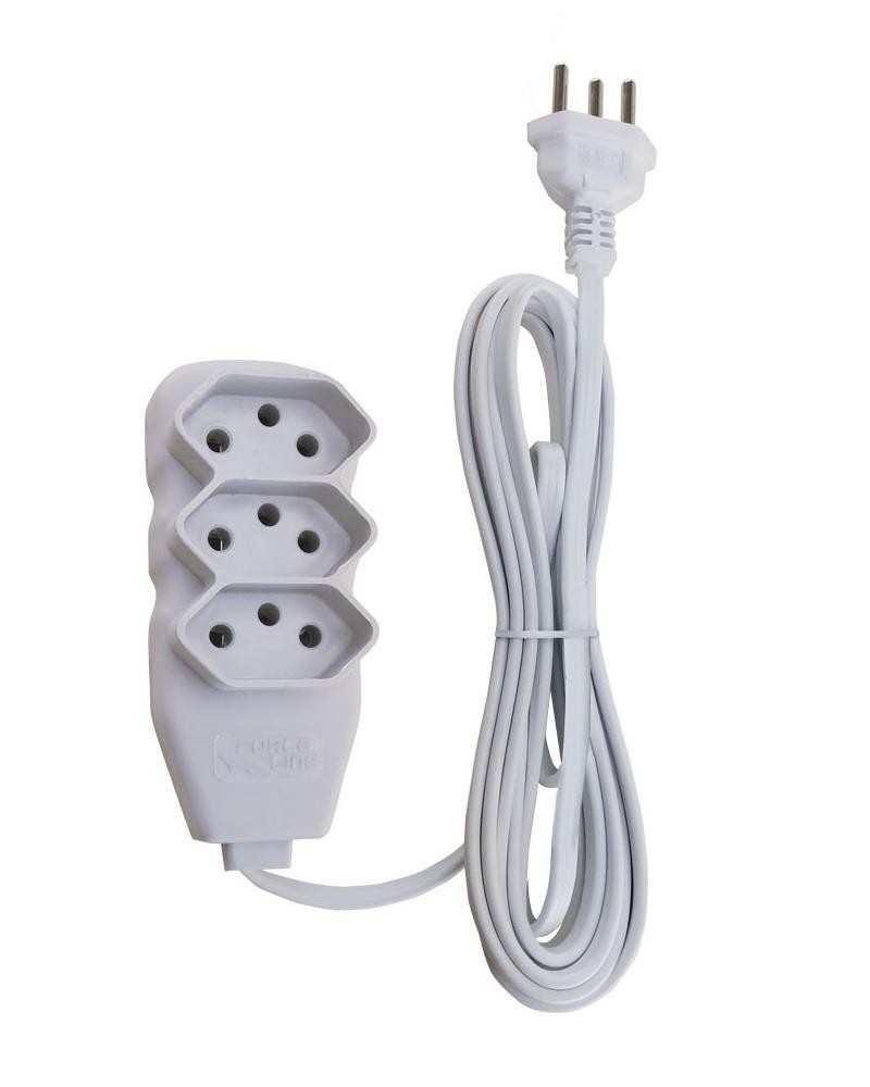 Extensão Elétrica Slim 3 Tomadas 10A Tripolar 3m Branco Force Line
